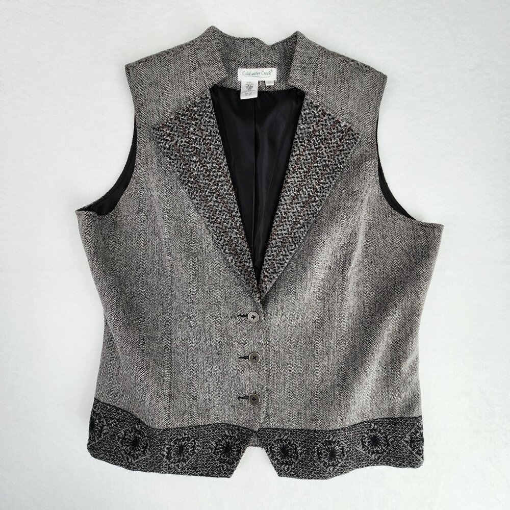 Coldwater Creek Beaded Lapel Vest Lined Size 1X Gray Black